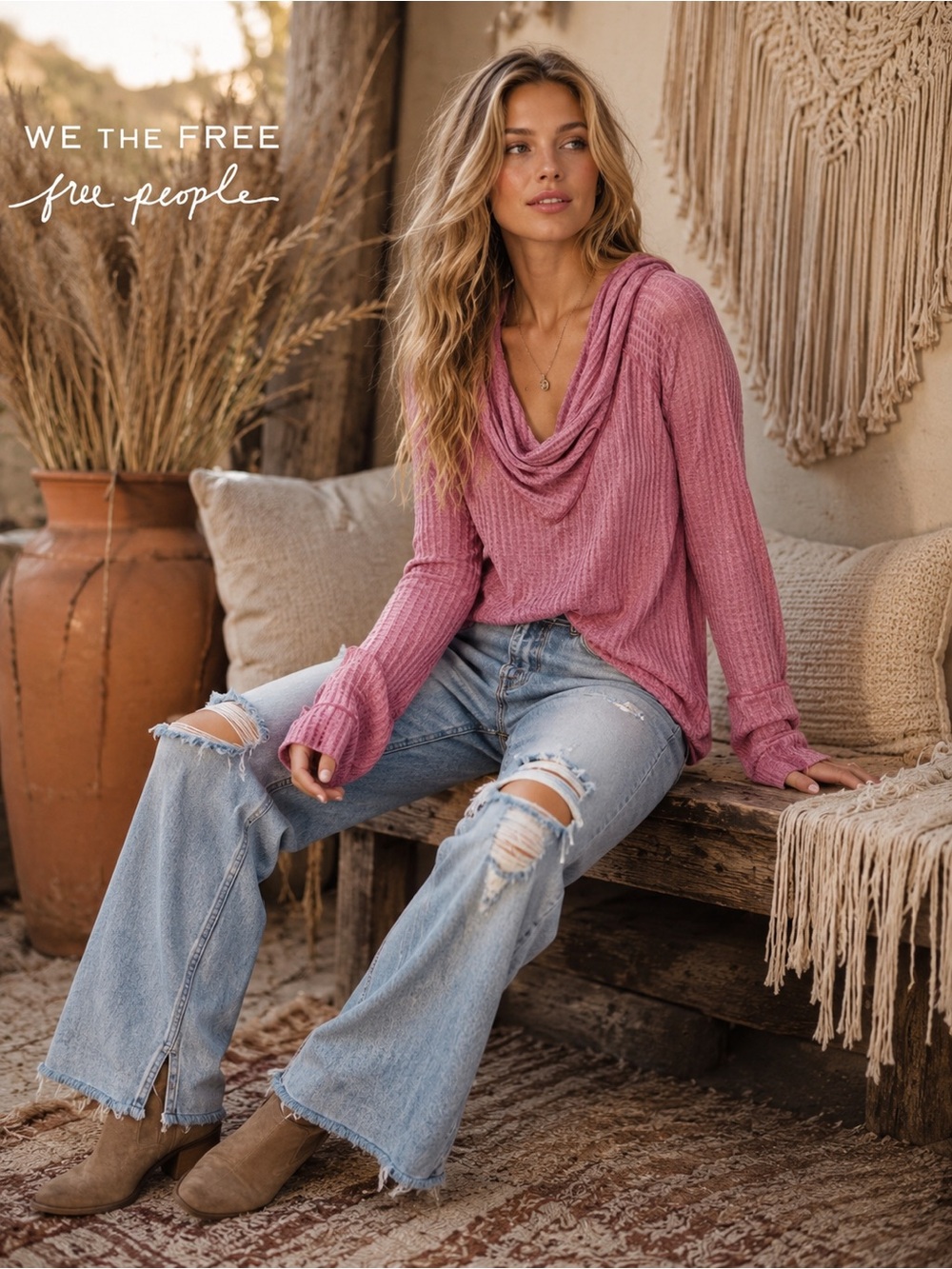 We the Free- Free People Wildcat Thermal Top in Rose